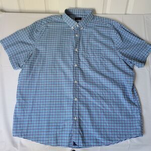 Untuckit Men’s XXL Blue Check Gingham Short Sleeve Button Down Shirt Cotton